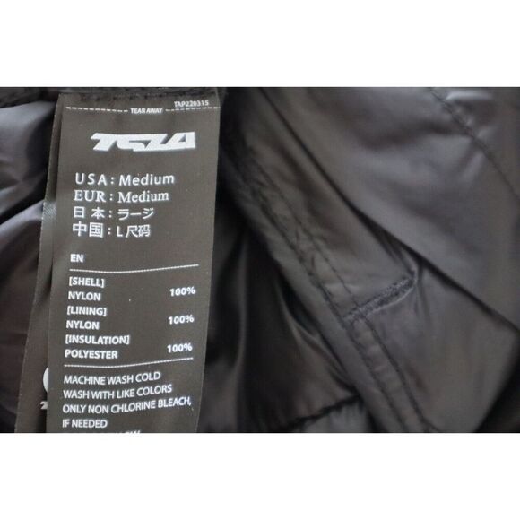 TSLA Men's Sz M Black Lightweight Packable Full Zip Accent Puffer Winter Jacket - Picture 6 of 16